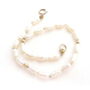 Vintage Lovely Classic Signed‎ Gold Filled White Fresh Water Pearl Bracelet A975